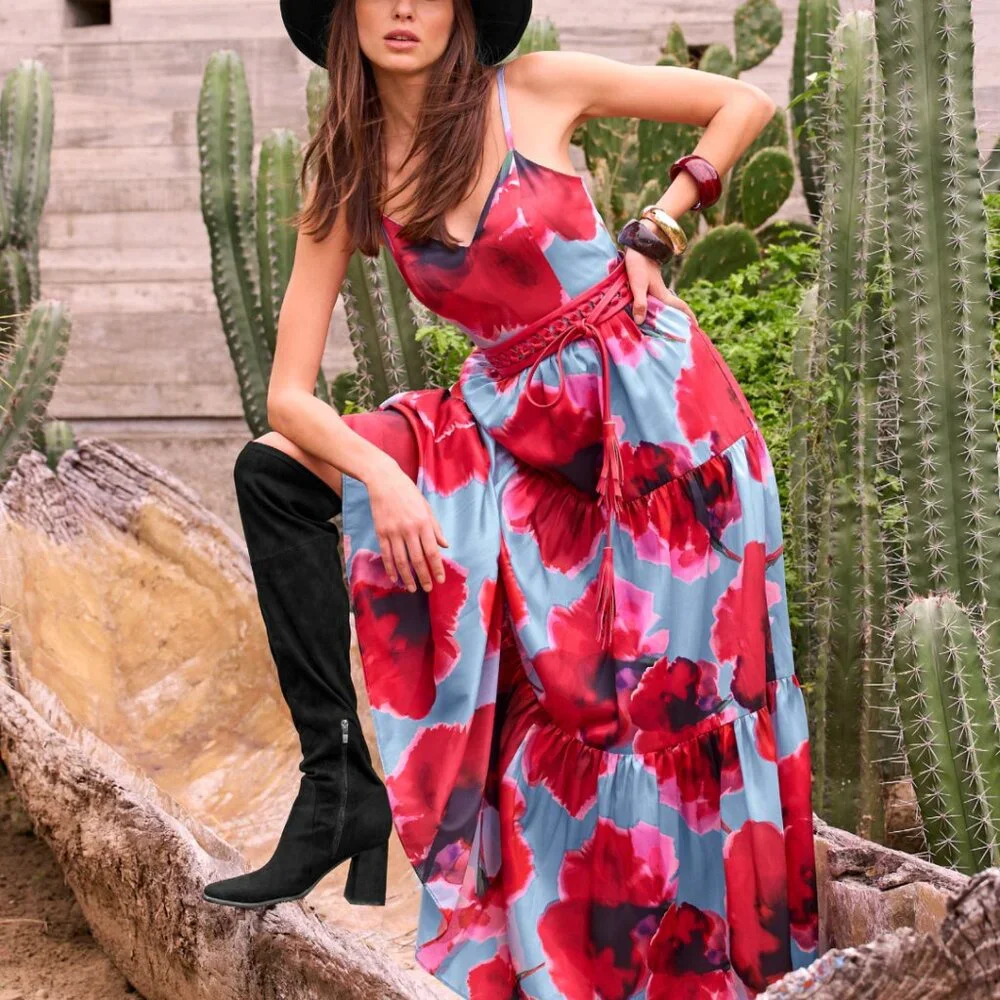 Boston Proper Watercolor Floral Tiered Maxi Gown Size 10 - Picture 1 of 9